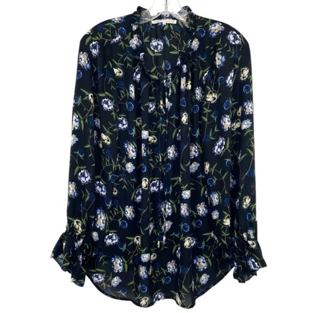 Violet + Claire Black Floral Blouse Poet Ruffle Sleeve Flowy Button Front Top 1X